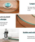 Heavy Duty Tempered Glass Lazy Susan Turntable Rock Solid Smooth Glide Kitchen Workhorse Serving Tray For Banquets And Home Tables Crystal Clear Scratch Resistant 39 Inches large base and smooth edge design close-up.