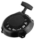 Heavy Duty Snowblower Starter Pulley And Pull Start Assembly Replaces 591301 693394 791670 795930 top view of black starter pulley with pull cord.