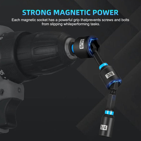 Close-up of Magnetic Impact Nut Driver Set All In One 38 Piece Pro Grade Heavy Duty Socket Kit showing magnetic connection.
