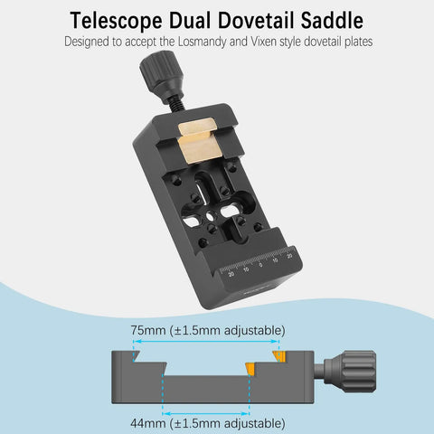 2in1 Telescope Dovetail Saddle Clamp Mount Base For Losmandy And Vixen Style Plate Rail Bar with adjustable width shown