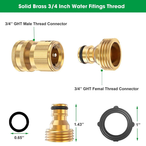 Solid Brass Garden Hose Quick Connectors 3/4 Inch Thread Fittings No Leak Male and Female Hose Connectors Set 6 Pack Heavy Duty