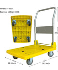 Heavy Duty Folding Flatbed Hand Cart With Sturdy Metal Handle And Silent Swivel Wheels Smooth Rolling Platform Dolly for easy transport.