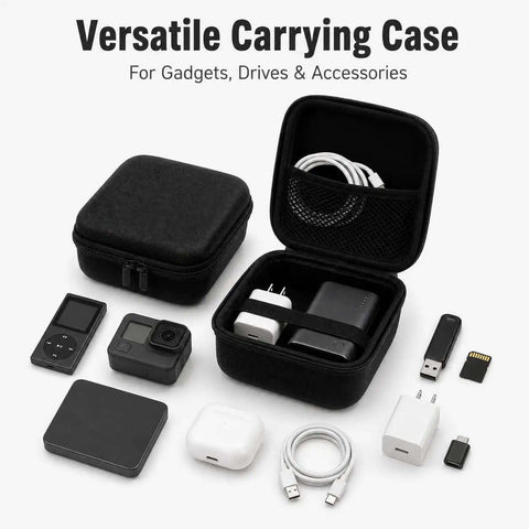 Tough As Nails Hard Shell Electronics Travel Organizer Case With Heavy Duty Eva Build For Secure Cable Storage And Water Resistant Gadget Protection On Weekend Hikes with gadgets inside.