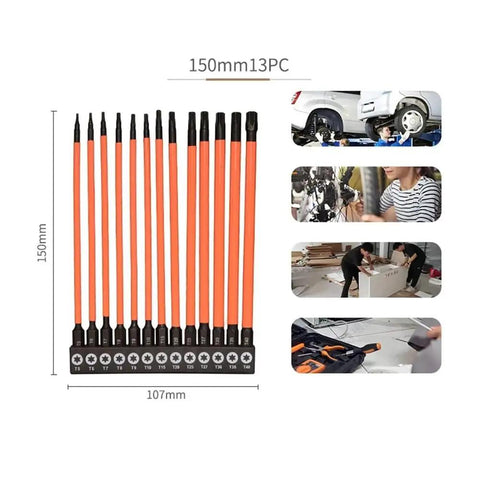 Awesome 13-Piece Magnetic Screwdriver Bit Kit With Torx T5 To T40 Wrench Drill Bits For Electric Screwdrivers And Power Tool Accessories That Keep Screws Locked In Place Every Time You Use Them, 150mm set