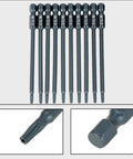 Super Cool 10 Pc Long T10 Hex Magnetic Screwdriver Bits Kit Made From Tough S2 Steel With Solid Grip Heads Perfect For Any Heavy Duty Drill Job In The Garage Or On The Road Today. 10 long T10 S2 steel magnetic bits