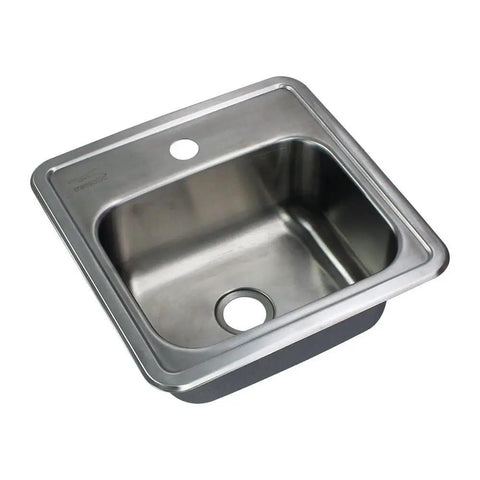 Drop In One Hole Kitchen Sink Kit, Single Bowl, Brushed Stainless Steel, 15 Inch Square, 20 Gauge 304 Stainless, Includes Bottom Grid