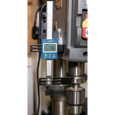 Drill Press Digital Readout EZ Depth With Large LCD Display mounted on drill press for precise measurements
