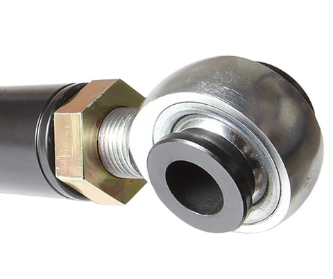 Adjustable Track Bar For Ram 2500 4x4 And Ram 3500 4x4 2013 And Newer Beefed Up Front Axle Centering Up To 3 Inches Tightens Steering Feel Improves Alignment And Extends Service Life. Adjustable steel track bar rod end close-up