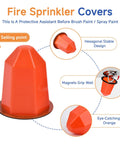 Top Tier 13 Piece Magnetic Fire Sprinkler Covers For Zero Fuss Temporary Paint Masks Tough PVC Recessed Sprinkler Protectors Cinch Setup DIY Home Reno Favorites Grab Bag in hexagonal orange design.
