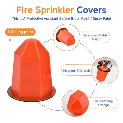 Top Tier 13 Piece Magnetic Fire Sprinkler Covers For Zero Fuss Temporary Paint Masks Tough PVC Recessed Sprinkler Protectors Cinch Setup DIY Home Reno Favorites Grab Bag in hexagonal orange design.