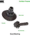 Two Sets Metal Bevel Gear And Ring Pinion Gear Kit For 1/10 Capra And Axial SCX10 III Upgrades, showcasing gears with burrs-free finish.