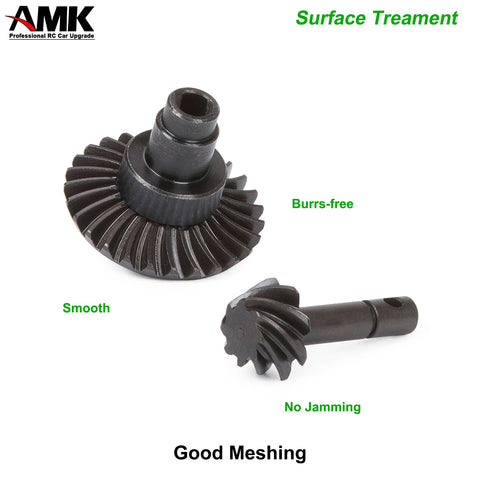Two Sets Metal Bevel Gear And Ring Pinion Gear Kit For 1/10 Capra And Axial SCX10 III Upgrades, showcasing gears with burrs-free finish.