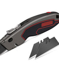 Heavy Duty Box Cutter Retractable Knife With 2 In 1 Cutting Modes, Auto Retracting Safety Knife And 3 Position Lock, Zinc Alloy Build, Blade Storage, Includes 3 SK4 Blades For Tough Jobs, shown with blades