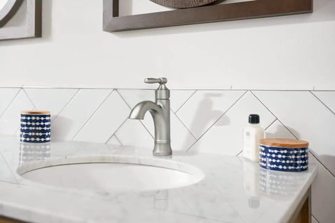Halle Spot Resist Brushed Nickel One Handle Bathroom Sink Faucet With Optional Deck Plate Aerated Water Flow Flexible 1 Or 3 Hole