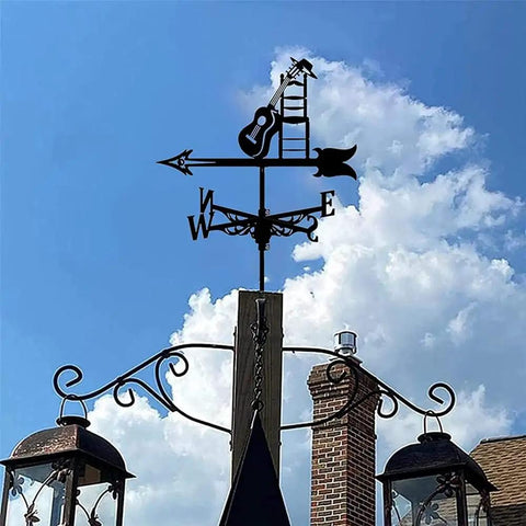 Farmhouse Weathervane Garden Wind Vane Kit With Roof Mount Stainless Steel Wind Direction Indicator For Outdoor Backyards And Patios Easy Assembly Varnished Metal Decor For Lawn Or Garden