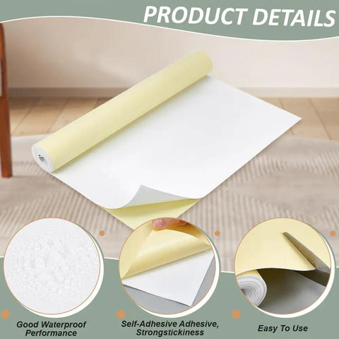 White Self Adhesive Eva Foam Roll 78.7 X 15.7 Inches 1 Mm Thick Craft And Upholstery Padding with exposed adhesive side.