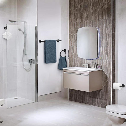 Matte Black Towel Bar 24 Inch Wall Mounted Stainless Steel Towel Rack Split In Two Parts for Total Length 26 Inch in bathroom