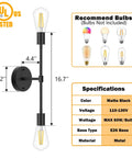 Modern Black Two Light Bathroom Vanity Sconce And Semi Flush Ceiling Fixture, matte steel, 16.7L x 4.7W inch, ideal for vanities.