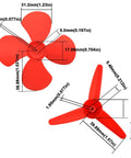 Red plastic propellers for 3V To 12V DC Motor Generator Kit With Plastic Motor Holder, dimensions labeled, different blade designs