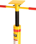 Heavy Duty Semi Trailer Stabilizer Jack Stand With Twin Handles Quick Height Adjustments Built Like A Tank Durable Steel Construction, close-up view.