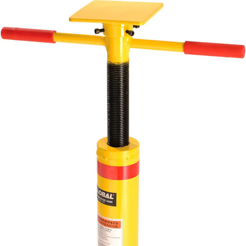 Heavy Duty Semi Trailer Stabilizer Jack Stand With Twin Handles Quick Height Adjustments Built Like A Tank Durable Steel Construction, close-up view.