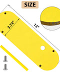 Zero Clearance Insert Throat Plate Set (3-Pack) with dimensions and leveling screws for table saws, yellow, 3.74x13 inches