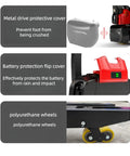 Heavy Duty Full Electric Pallet Jack With 3300 Lbs Capacity And Huge Fork Size showing protective metal cover and battery flip cover.