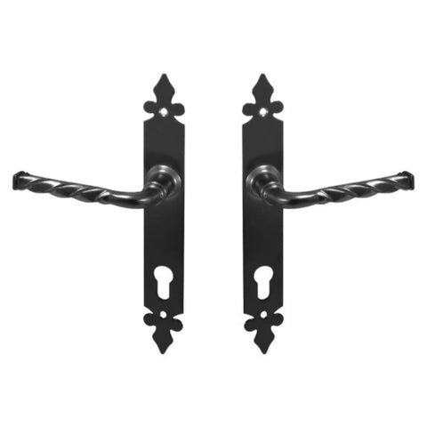 Heavy Duty Black Powder Coated Door Hardware Set With 90mm Lock Spacing Exterior Gate Knob Handle Solid Screw Mounting Durable Kit