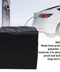 Heavy Duty EV Wall Charger Cover, All Weather Outdoor Charging Enclosure, black polyester case protecting charger.