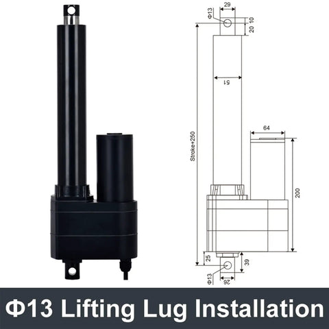 Heavy Hitter Electric Linear Actuator DC 12V Rock Solid 10000N Push Force 1000KG Capacity detailed diagram showing dimensions.