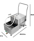 Commercial 14.5 Gallon Mobile Fryer Oil Filter System, 550W Stainless Steel Deep Fryer Cart With Wheels, side view with dimensions.