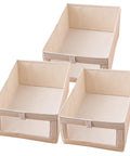 Foldable Linen Closet Organizer Bins Featuring Clear Window And Reinforced Handles Super Slick Cotton Fabric Storage Cubes set of three