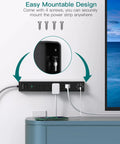 Legit Badass Surge Protector Power Strip With Super Long 5 Foot Slim Extension Cord, wall-mounted with USB ports.