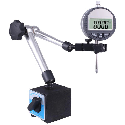 Magnetic base stand with adjustable three-segment arm and digital dial indicator