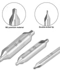 Pro Grade 7 Piece Center Drill Bit Set M2 HSS With 60 Degree Countersink with visible sizes in mm, ideal for woodworking and metalworking.