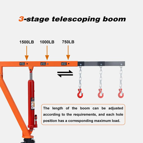 Beefy Heavy Duty Receiver Hitch Mounted Hydraulic Swivel Crane For Trucks With Telescoping Boom And 1500 Lb Lift Capacity