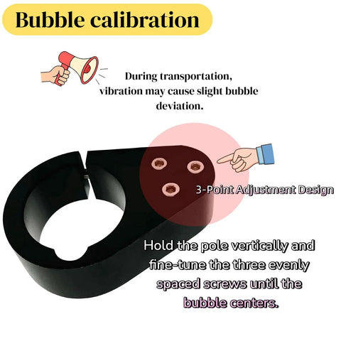 3-point adjustment design for 32mm Heavy Duty Metal Level Vial For GPS GNSS Survey Pole with calibration screws.