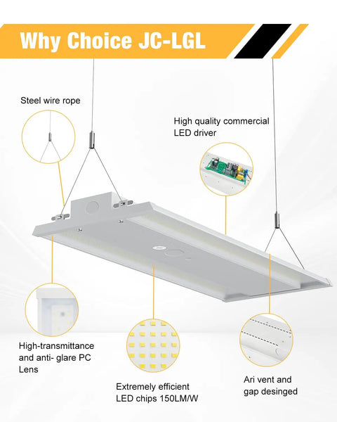 1.5 Ft Led Linear High Bay Light Adjustable Wattage 52W To 130W Swapping 4000K Or 5000K Shades showcasing steel wire rope and LED driver