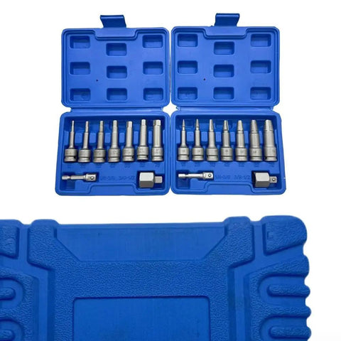 Top Shelf Broken Screw Extractor Set With Hex Socket Removal Tools For Stripped Bolts And Damaged Fasteners Perfect Auto Repair Kit In Metal Case Tough As Nails blue metal case with extractor bits and hex sockets