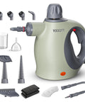 Hella Efficient Handheld Pressurized Steam Cleaner With Auto Spray Mode And 13 Piece Kit, green portable steamer with attachments