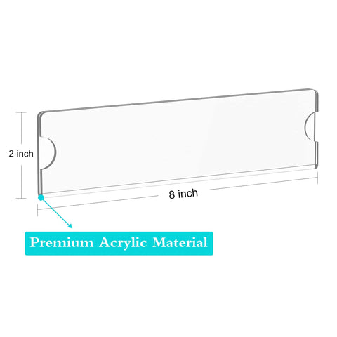 Diagram of Clear Acrylic Wall Name Plate Holder 2x8 Inches, 5 Pack Sign Frame With Adhesive Tapes For No Drill Install dimensions.