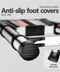 12.5 Ft Telescoping Aluminum Ladder With Dual Triangle Stabilizers, Lightweight Extension Ladder, anti-slip foot covers
