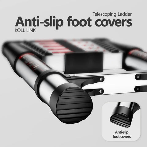 12.5 Ft Telescoping Aluminum Ladder With Dual Triangle Stabilizers, Lightweight Extension Ladder, anti-slip foot covers