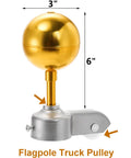 Flag Pole Hardware Kit With 3 Inch Gold Ball Topper, Aluminum Alloy Construction, Weatherproof Flagpole Accessories, 50 Feet Halyard Rope, 4 Inch Cleat Hook With Screws, Four Swivel Snap Hooks, And Pulleys For 2 Inch OD Tubes, 3 inch truck pulley