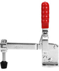 Long Arm Vertical Crimping Tool And Toggle Clamp Fixture For Woodworking And Metalworking, Fast Action Clamp With Portable Inspecting Jig, Rugged Durable Clamp For Welding Molding And Equipment Installations, red handle, steel