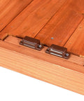 Close-up of latch detail on Outdoor Garden Wood Storage Cabinet With Waterproof Tool Shed, Potting Benches And Workstation Table In Natural Finish