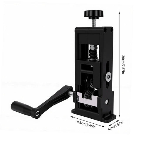 Jiawu Mini Electrical Wire Stripper For Drill Compact Dual Operation Hand Crank Stripping Tool showing manual wire stripper with precise dimensions.