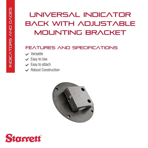 Rock Solid Steel Indicator Back With Adjustable Mounting Bracket For Gauges, Easy Precision Alignment, two counterbored holes
