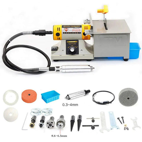 110V Jewelry Polishing Buffer Bench Lathe And Polisher Machine Kit with accessories displayed, fits 4-inch buff wheels.