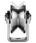 V Groove Wheel Pulley For Material Handling And Moving Jobs 201 Stainless Steel Silent Pulley Block side view.